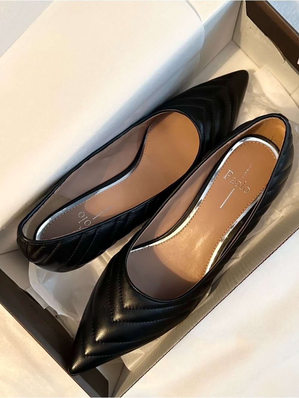 Linea Paolo Odie Pointed Toe Chevron Quilted Pump 9.5 Kitten Heel Black NIB New